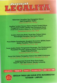 Jurnal LEGALITA (Mengembangkan intelektualitas, Membangun Budaya sadar hukum,  Vol.X No.2 , November 2012