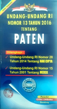 Undang- Undang RI Nomor 13 Tahun 2016 Tentang Paten