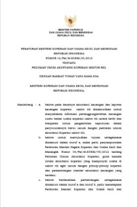 Peraturan Menteri Koperasi dan UMKM RI No. 12/Per/M.KUKM/IX/2015 Tentang  Pedoman Umum Akuntansi Koperasi Sektor Riil